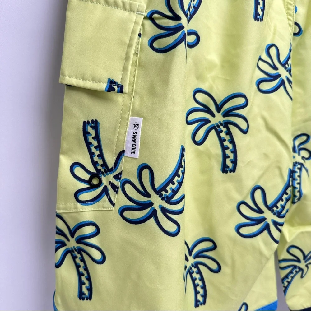 SVRN‎ Sovereign Code Swim Trunks Mens Medium Yellow Hawaiian Board Shorts NEW